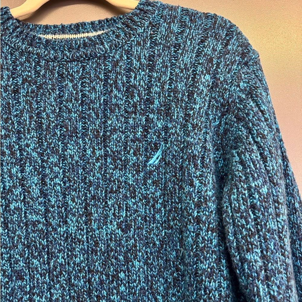 Nautica‎ Blue Marled Knit Crewneck Sweater Large Long Sleeve Pullover Logo - Picture 6 of 8